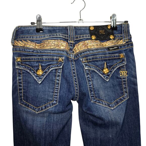 Y2k Miss Me Boot Cut Gold Rhinestone Angel Wing Jeans SZ 29 JP5011 Bling McBling - Picture 2 of 11
